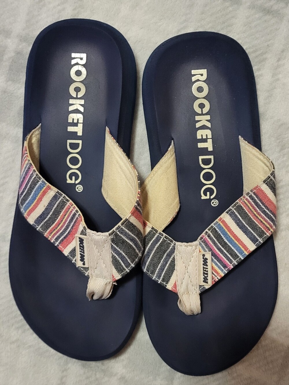 Rocket Dog Women's Navy Flip Flop Sandals Red White Blue Canvas Straps Sz 7